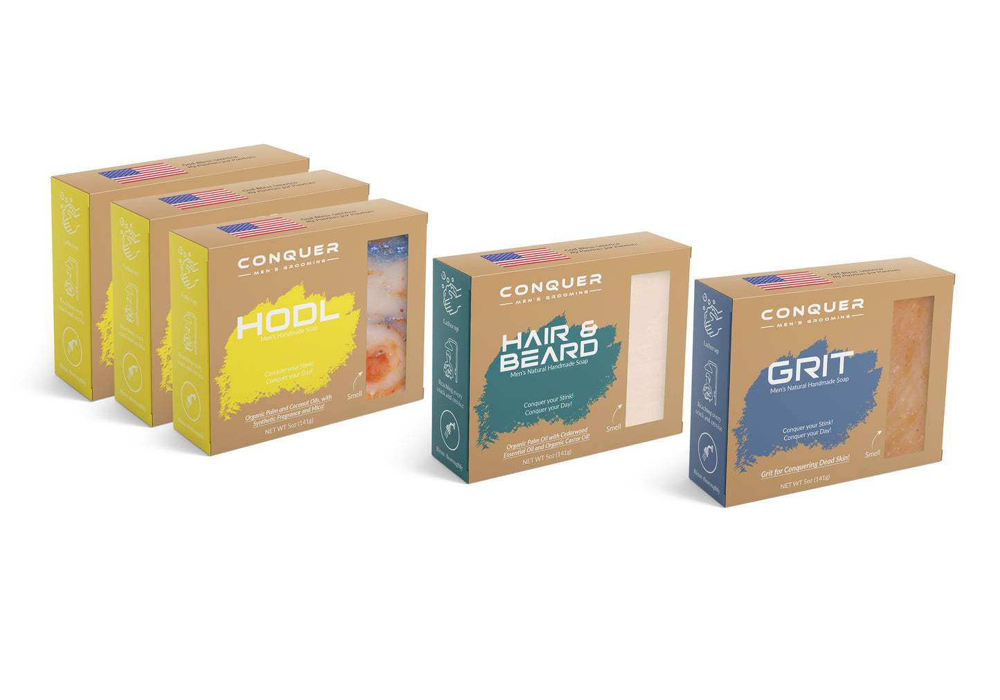 3 Soap - 1 Hair & Beard - 1 Grit